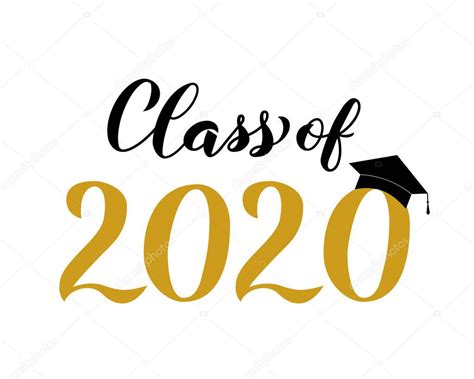 Class Of 2020 Lettering With Graduation Hat Isolated On White