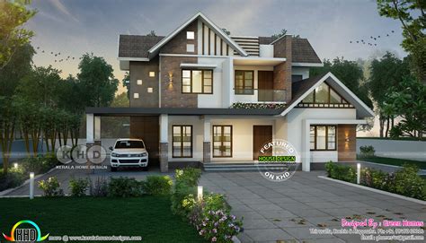 Sloping Roof Mix 4 Bedroom 3000 Sq Ft Home Kerala Home Design And
