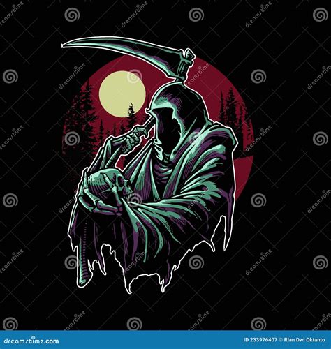 Grim Reaper Illustration With Red Moon Stock Vector Illustration Of