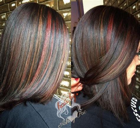 Deep, red highlights give your black hair a chic edge. 26-dark-brown-hair-with-subtle-rainbow-highlights ...