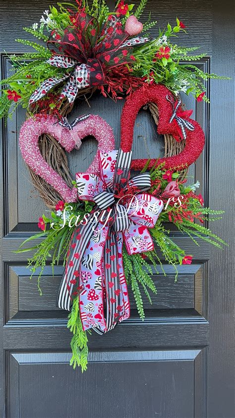 Valentines Wreathdouble Hearts Valentines Day Door Wreath Valentines