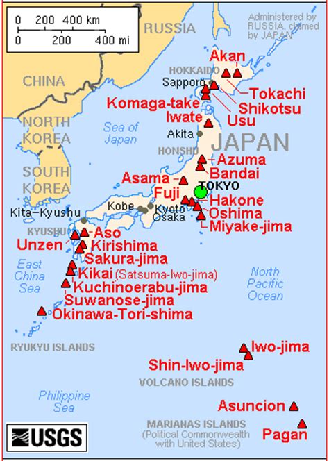 [isshiki naoki matsui kazunori ono kōji henshū. Vulkaner i Japan, kart - Volcanoes of Japan, map