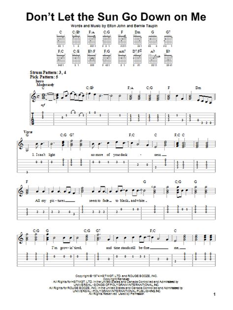 Elton John Don T Let The Sun Go Down On Me Easy Guitar Tab Sheetmusicdirect Com