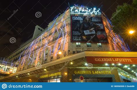 Night View Of The Facade Of The Famous Lafayette Galeries Editorial