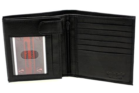 Mens Euro Hipster Wallet Flap Out With Security Snap Genuine Leather Bifold New
