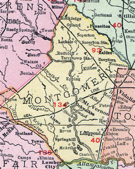 Montgomery County Georgia 1911 Map Mt Vernon Alamo Glenwood