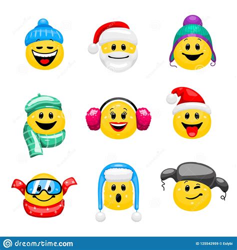 Vector Set Of Emoticons In Winter Clothes Stock Vector Illustration