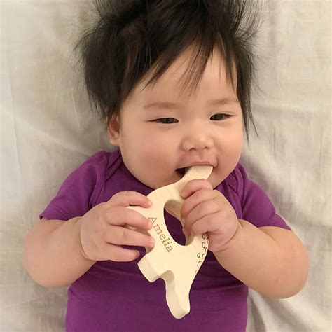 Personalized Dinosaur Teether All Natural Wooden Toy Smiling Tree