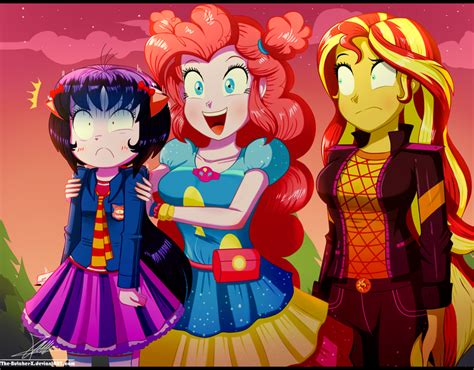 Safe Artist The Butch X Derpibooru Import Pinkie Pie Sunset Shimmer Oc Oc