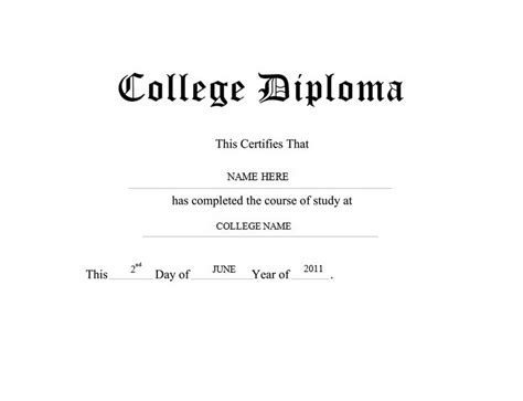 College Diploma Template Tutoreorg Master Of Documents