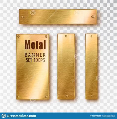 Metal Gold Vertical Banners Set Realistic Vector Metal Brushed Plates