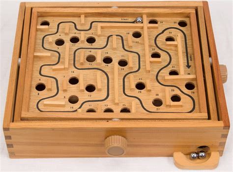 Vintage Wooden Labyrinth Tilting Balance Maze Game Pavilion With 3