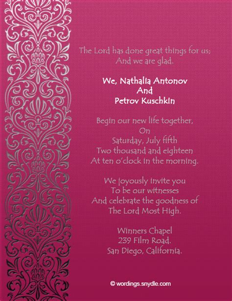 At indian wedding card, our christian wedding cards are inspired by the symbols and proverbs about marriage that are portrayed in the holy bible. Christian Wedding Invitation Wording Samples - Wordings ...