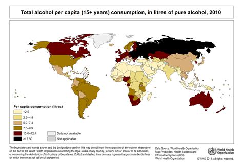world health organization map of global alcohol consumption shows the which are the world s