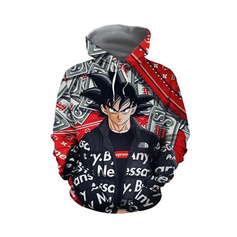 This dragon ball z hoodie is printed on both sleeves with orange japanese text, and on the chest with a small print of goku's black and white symbol. Dragon Ball Z Son Goku Supreme Louis Vuitton Black Hoodie ...