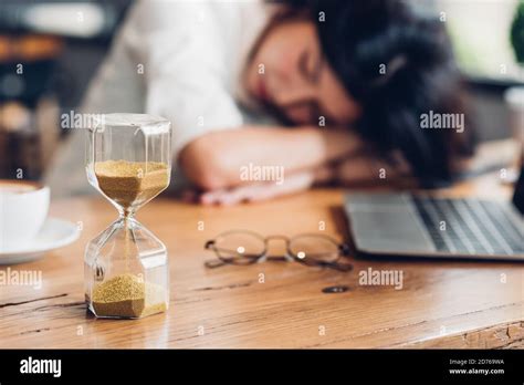 lifestyle freelance woman he has resting sleeping after hard work long time in coffee shop stock