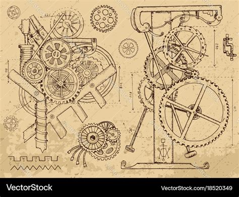 Vintage Echanisms And Machines In Steampunk Style Vector Image