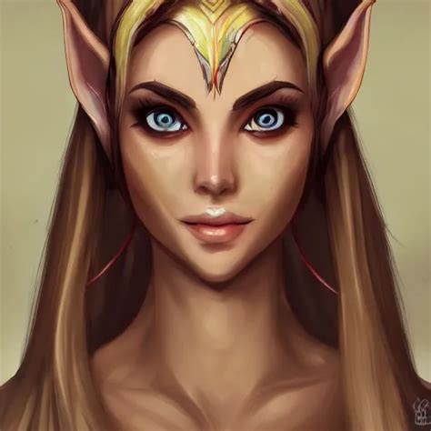 Portrait Of A Female High Elf With Tan Skin Digital Stable Diffusion