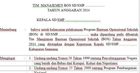 Contoh Sk Tim Administrasi Bos Sekolah Terbaru