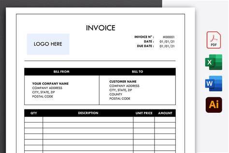 Invoice Template Word Excel Illustrator Graphic By Docresume · Creative