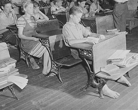 Barefoot Students Vintage School Desk 8x10 Reprint Of Old Photo