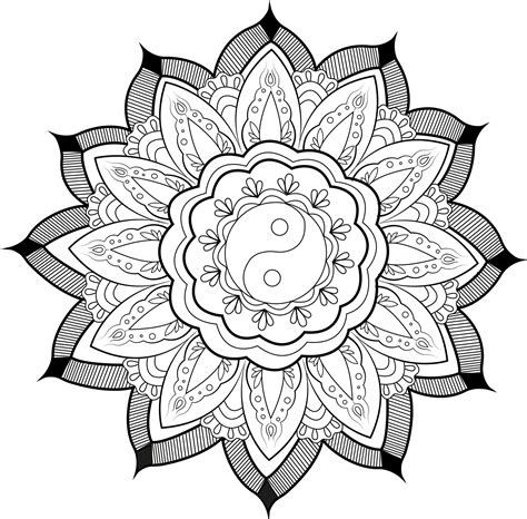 Mandala Del Yin Y El Yang Y Hojas Mandalas Colorear Para Adultos