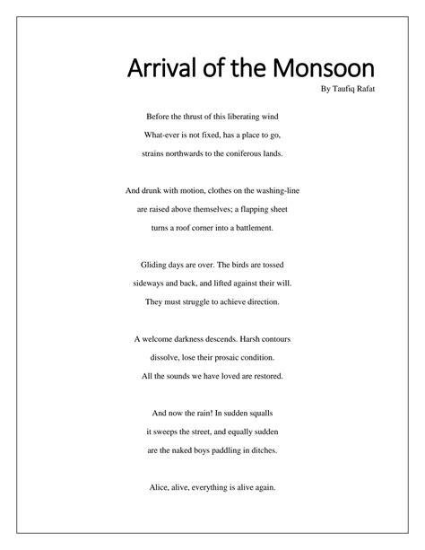 Solution Critical Analysis Of Arrival Of The Monsoon By Taufiq Rafat