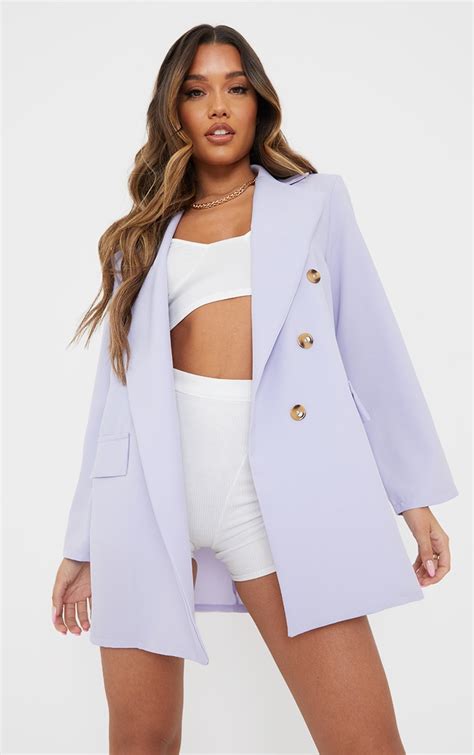 Lilac Woven Oversized Shoulder Pad Down Blazer Prettylittlething Usa