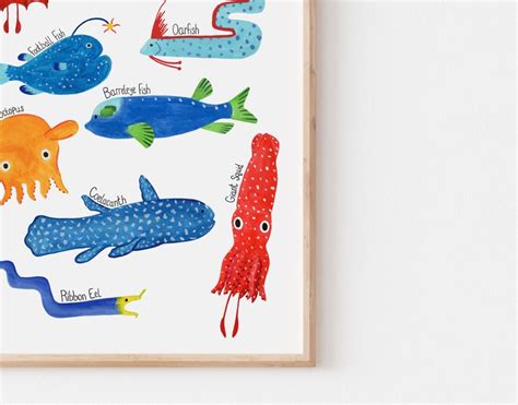 Types Of Deep Sea Creatures Deep Sea Fish Poster Fish Art Print Ocean
