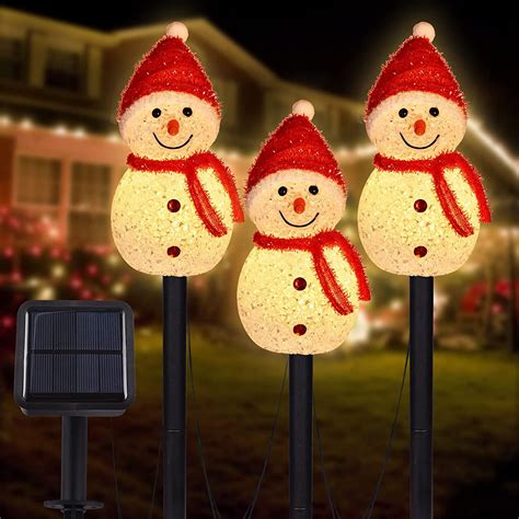 Mking 3 Pcs Solar Landscape Pathway Lights Snowman Shape Outdoor Solar