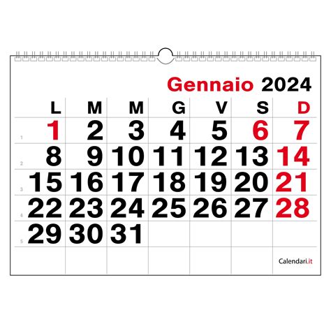 Calendario Numeri Grandi Orizzontale Da Muro Calendari It