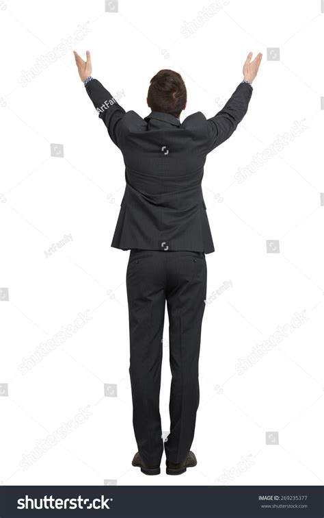 Back View Man Black Suit Raising Stock Photo 269235377 Shutterstock