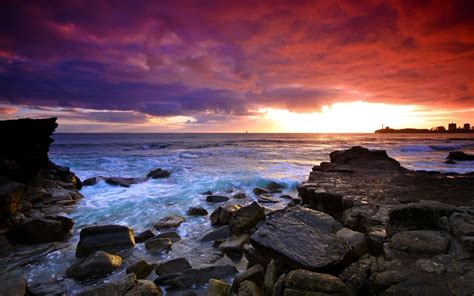 Sunset Sea Rocks Landscape Wallpaper 2560x1600 156992