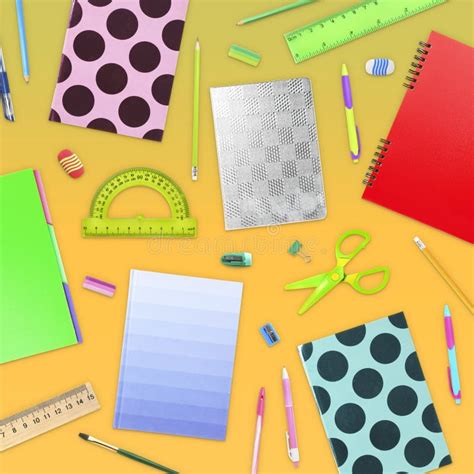 Flat Lay Composition With Different School Stationery On Yellow