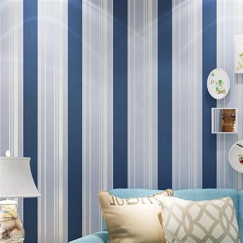 Mediterranean Non Woven Vertical Striped Wallpapers For Living Room