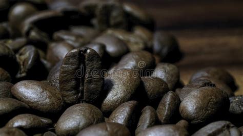 Roasted Coffee Beans Closeup Background Coffee Grains Scattered On The