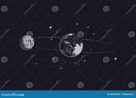Moon Orbits The Planet Earth In Its Orbit Stock Vector Illustration