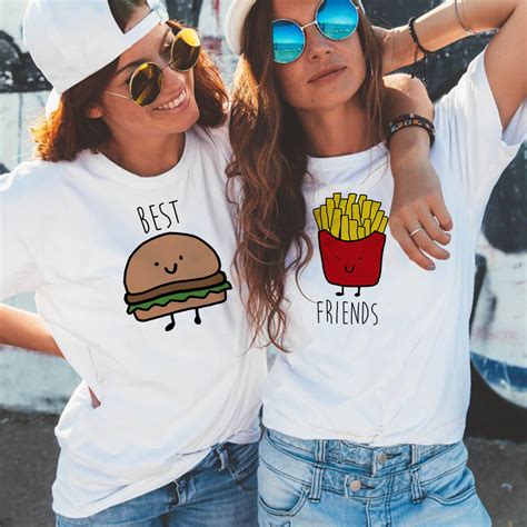 Tops Tees Burger And Fries Summer Short Sleeve Matching Clothes Bff T