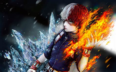 Download Wallpapers Shoto Todoroki Fan Art My Hero Academia Fire And