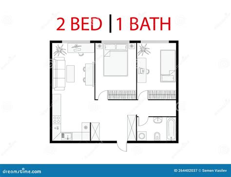 Two Bedroom Apartment Floor Plan Stock Vector Illustration Of