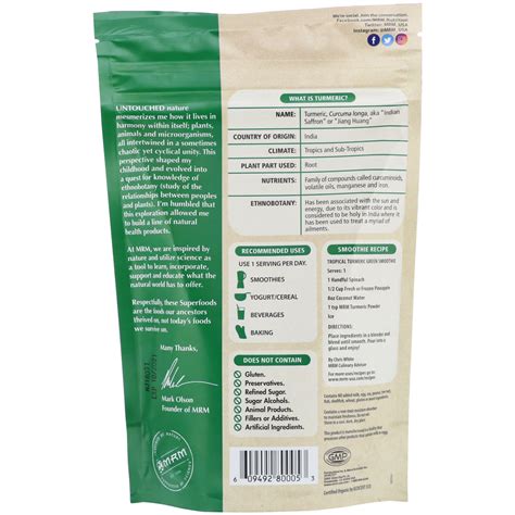 MRM Raw Organic Turmeric Root Powder 6 Oz 170 G IHerb