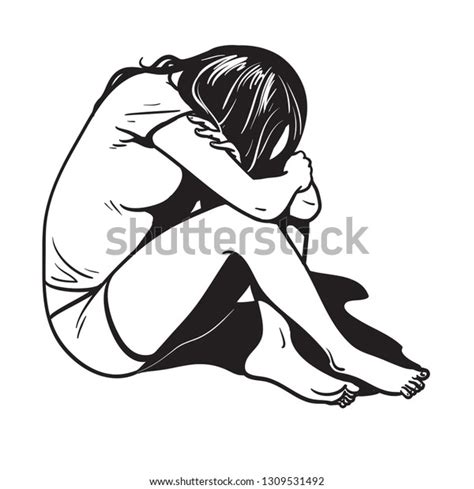 Sad Depressed Girl Sitting On Floor Stock Vector Royalty Free 1309531492