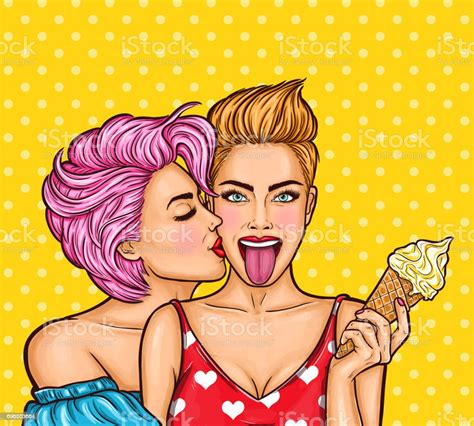 Ilustración De Ilustración De Arte De Una Pareja De Lesbianas Besos De