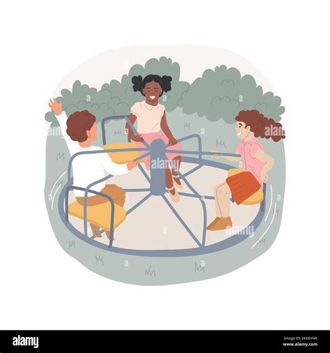 Carousel Isolated Cartoon Vector Illustration Children Riding Merry Go