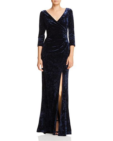 Adrianna Papell Ruched Velvet Long Sleeve Gown Formal Dresses Gowns