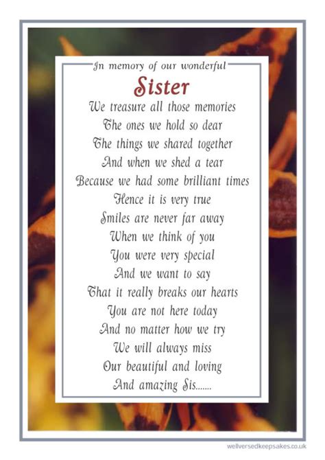 Sister Remembrance Poems
