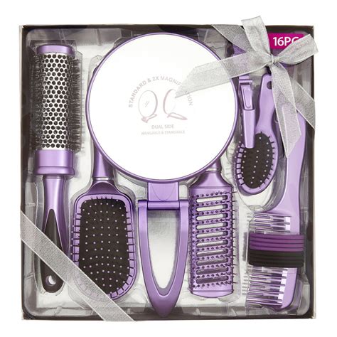 Hair Brush Styling Set With Magnifying Mirror Lavender 16 Pieces 22