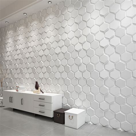 Art3d Textures 3d Wall Panels White Hexagon Design Pack Of 48 Tiles Pvc