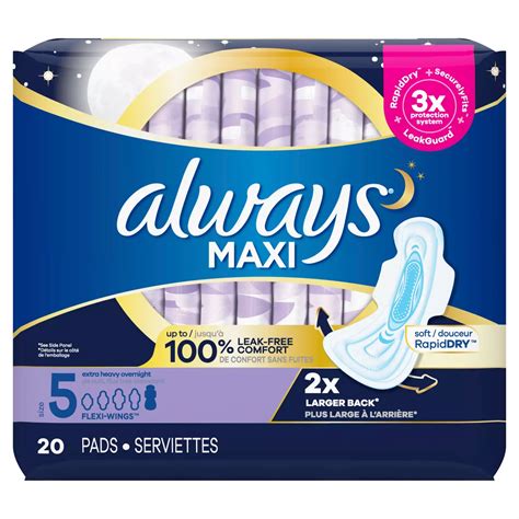 Always Maxi Overnight Pads With Wings Extra Heavy Overnight Unscented