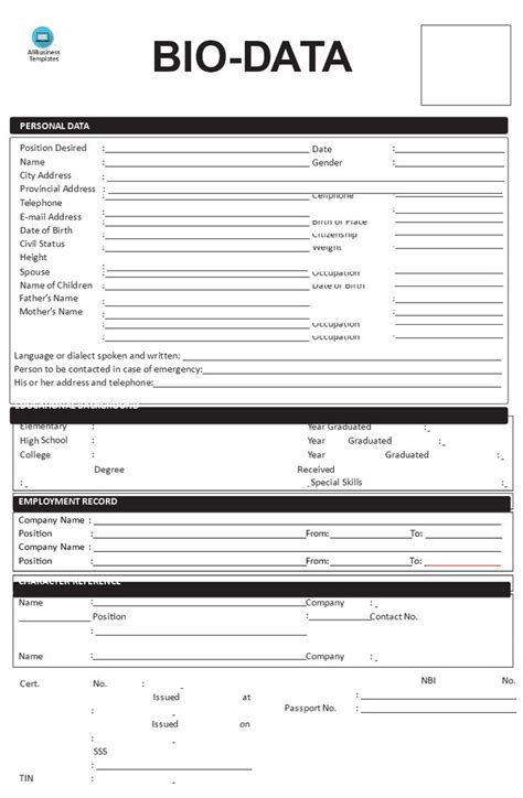 Biodata forms are normally predefined blank biodata formats where you have to fill your details. Format of Biodata - Are you looking for a professional format of Biodata template? Download ...